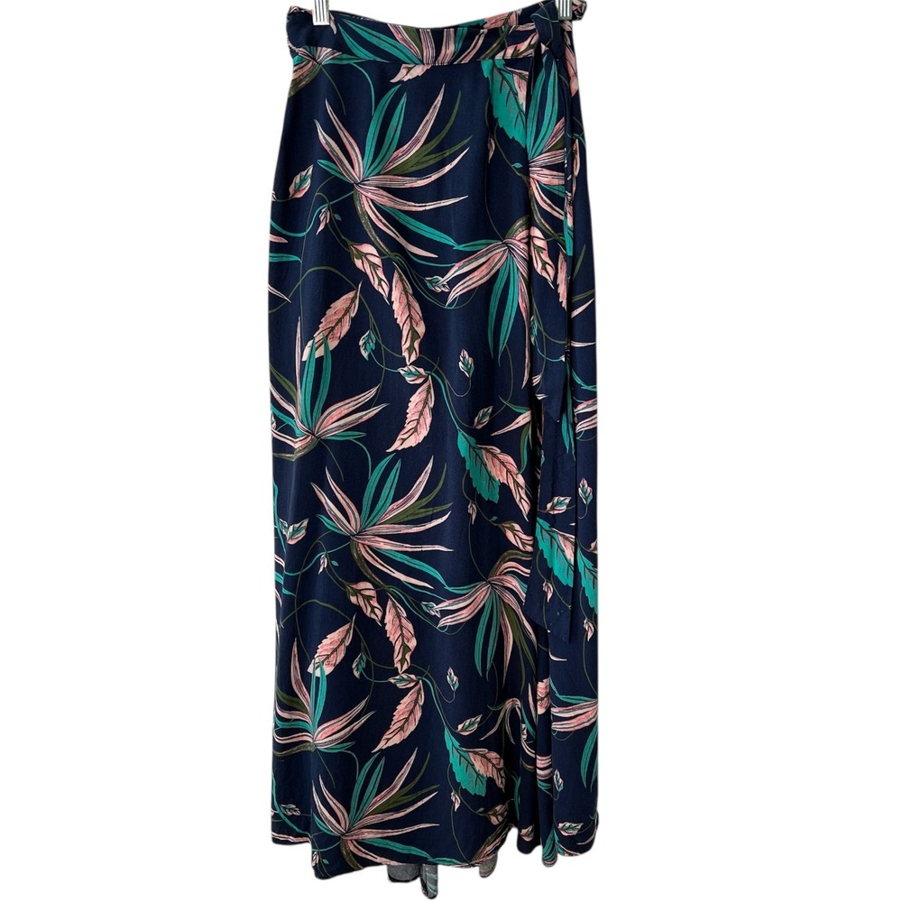 FOREVER 21 Wrap Maxi Skirt Tropical Floral Women's Size XS/Tall Navy Green Coral